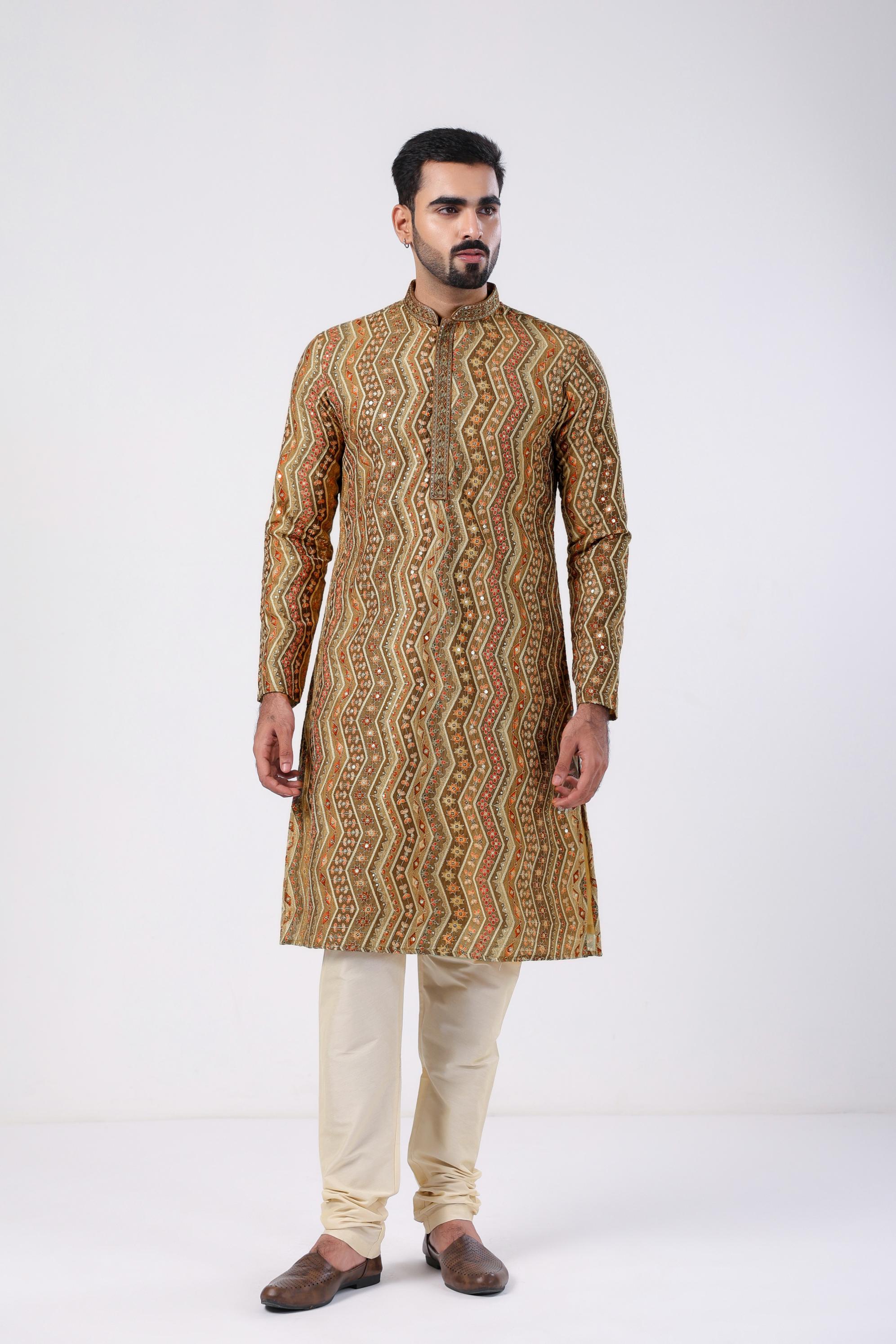 Beige Embroidery Sequence Kurta
